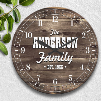 Mörk Wood Grain Personlig Family Namn Stor Klocka