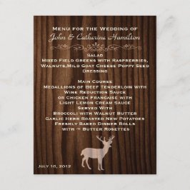 Mörk Wood Hjort Landsbyggsbröllop Bord Menu Meny