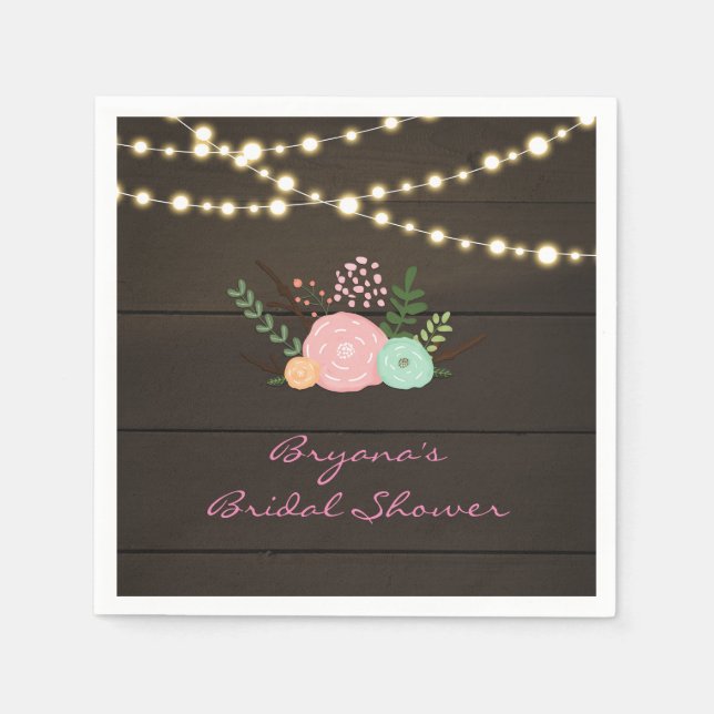 Mörk Wood & Rustic Blommigt & Ljus Napkins Pappersservett (Framsidan)