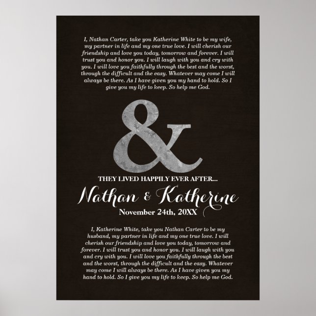 Mörk Wood & Silver Bröllop uppvisar lyckligtvis al Poster (Framsidan)