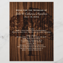 Mörk Wood Träd Landsbyggsbröllop Bord Menu Meny