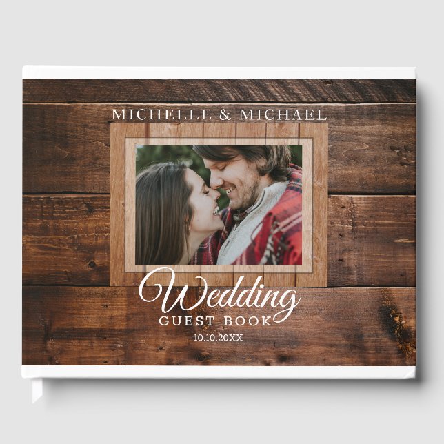 Mörk Wood Vintage bröllop Photo Gästböcker (Framsida)