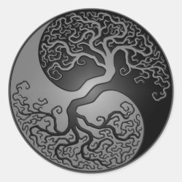 Mörk Yin Yang Träd Runt Klistermärke