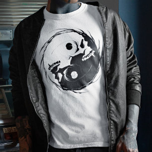 Mörk Yin Yang Vampire Skull Religiösa Symbol T Shirt