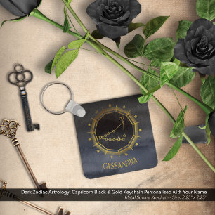 Mörk Zodiac Astrologi: Capricorn Black Guld Namn Nyckelring