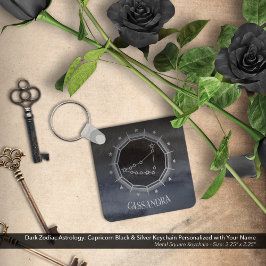 Mörk Zodiac Astrologi: Capricorn Black Silver Namn Nyckelring