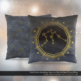 Mörk Zodiac Astrology: Aquarius Black & Guld Kudde