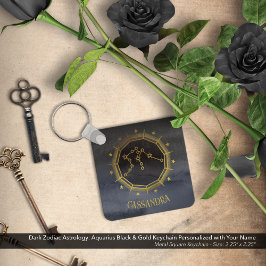 Mörk Zodiac Astrology: Aquarius Black Silver Namn Nyckelring