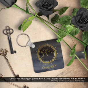 Mörk Zodiac Astrology: Aquarius Black Silver Namn Nyckelring