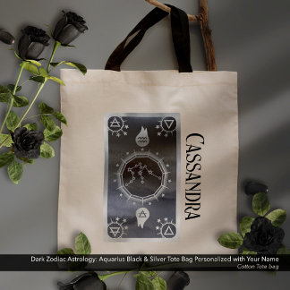 Mörk Zodiac Astrology: Aquarius Black Silver Namn Tygkasse