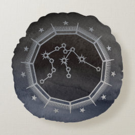 Mörk Zodiac Astrology: Aquarius Black & Silver Rund Kudde