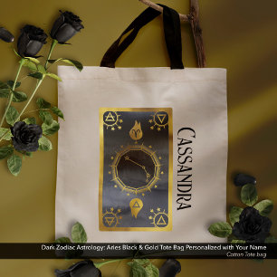 Mörk Zodiac Astrology: Aries Black Guld Namn Tygkasse