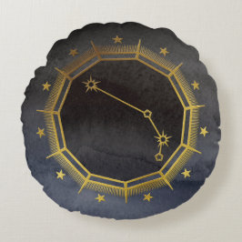 Mörk Zodiac Astrology: Aries Black & Guld Rund Kudde