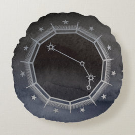 Mörk Zodiac Astrology: Aries Black & Silver Rund Kudde