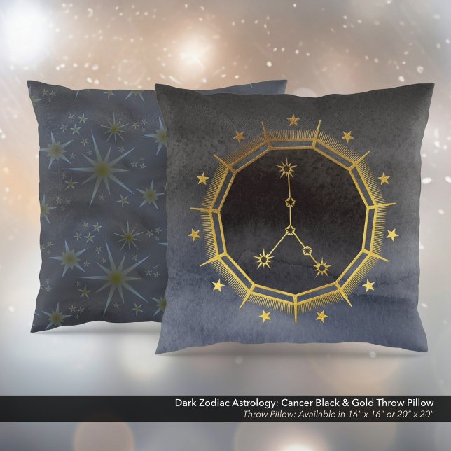 Mörk Zodiac Astrology: Cancer Black & Guld Kudde (Dark Zodiac Astrology: Cancer Black & Gold Square Throw Pillow)