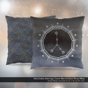 Mörk Zodiac Astrology: Cancer Black & Silver Kudde