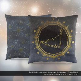 Mörk Zodiac Astrology: Capricorn Black & Guld Kudde