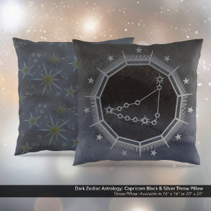 Mörk Zodiac Astrology: Capricorn Black & Silver Kudde