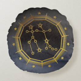Mörk Zodiac Astrology: Gemini Black & Guld Rund Kudde