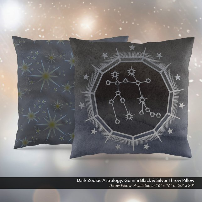 Mörk Zodiac Astrology: Gemini Black & Silver Kudde (Dark Zodiac Astrology: Gemini Black & Silver Square Throw Pillow)