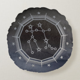 Mörk Zodiac Astrology: Gemini Black & Silver Rund Kudde