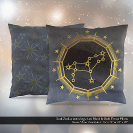Mörk Zodiac Astrology: Leo Black & Guld Kudde