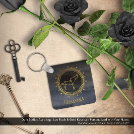 Mörk Zodiac Astrology: Leo Black Guld Namn Nyckelring