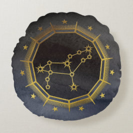 Mörk Zodiac Astrology: Leo Black & Guld Rund Kudde