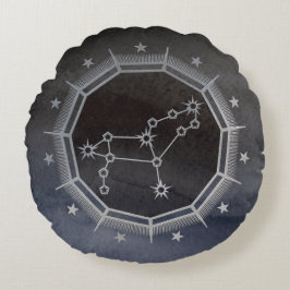 Mörk Zodiac Astrology: Leo Black & Silver Rund Kudde