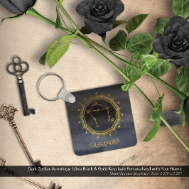 Mörk Zodiac Astrology: Libra Black Guld Namn Nyckelring