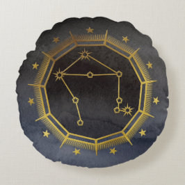 Mörk Zodiac Astrology: Libra Black & Guld Rund Kudde
