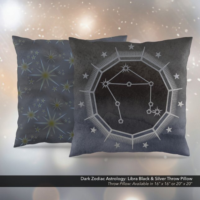 Mörk Zodiac Astrology: Libra Black & Silver Kudde (Dark Zodiac Astrology: Libra Black & Silver Square Throw Pillow
)