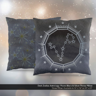 Mörk Zodiac Astrology: Pisces Black & Silver Kudde
