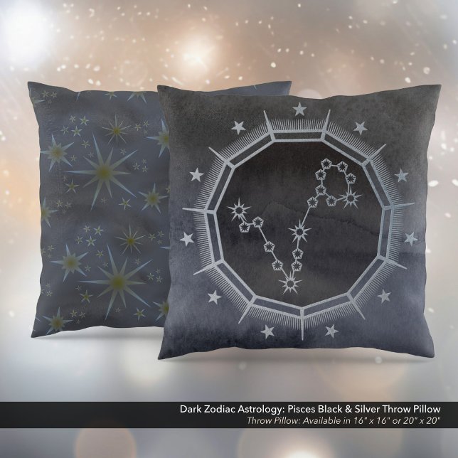 Mörk Zodiac Astrology: Pisces Black & Silver Kudde (Dark Zodiac Astrology: Pisces Black & Silver Square Throw Pillow)