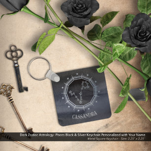 Mörk Zodiac Astrology: Pisces Black Silver Namn Nyckelring