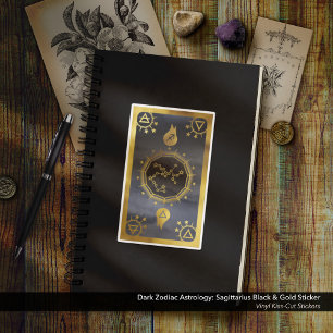 Mörk Zodiac Astrology: Sagittarius Black & Guld Klistermärken