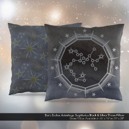Mörk Zodiac Astrology: Sagittarius Black & Silver Kudde
