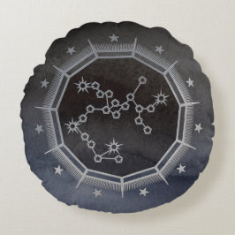 Mörk Zodiac Astrology: Sagittarius Black & Silver Rund Kudde