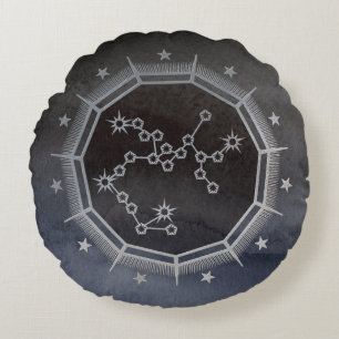 Mörk Zodiac Astrology: Sagittarius Black & Silver Rund Kudde