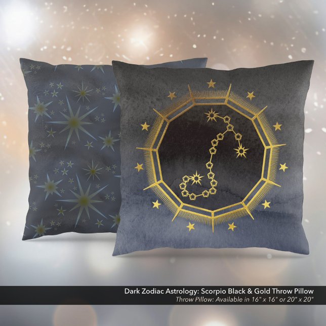 Mörk Zodiac Astrology: Scorpio Black & Guld Kudde (Dark Zodiac Astrology: Scorpio Black & Gold Square Throw Pillow)