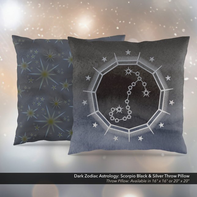 Mörk Zodiac Astrology: Scorpio Black & Silver Kudde (Dark Zodiac Astrology: Scorpio Black & Silver Square Throw Pillow)