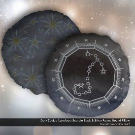 Mörk Zodiac Astrology: Scorpio Black & Silver Rund Kudde