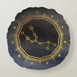 Mörk Zodiac Astrology: Taurus Black & Guld Rund Kudde