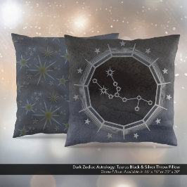 Mörk Zodiac Astrology: Taurus Black & Silver Kudde