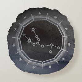 Mörk Zodiac Astrology: Taurus Black & Silver Rund Kudde