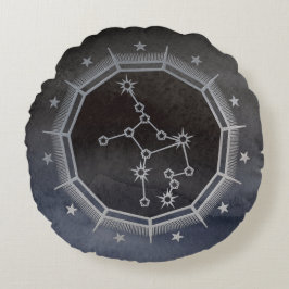 Mörk Zodiac Astrology: Våg Black & Silver Rund Kudde
