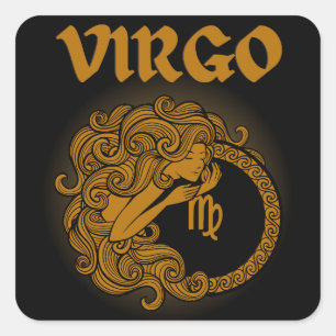 Mörk Zodiac - Jungfrun   Medeltida astrologi konst Fyrkantigt Klistermärke