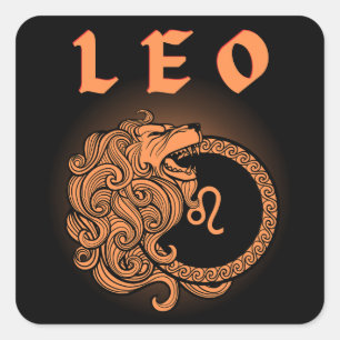 Mörk Zodiac - Lejonet   Medeltida astrologi konst Fyrkantigt Klistermärke
