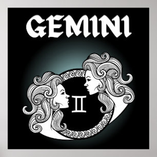Mörk Zodiac - Tvillingarna   Medeltida astrologisk Poster