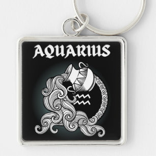 Mörk Zodiac - Vattumannen Medeltida astrologisko Fyrkantig Silverfärgad Nyckelring